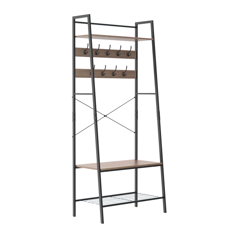 Steel Hall Tree with Bench and Shoe Storage