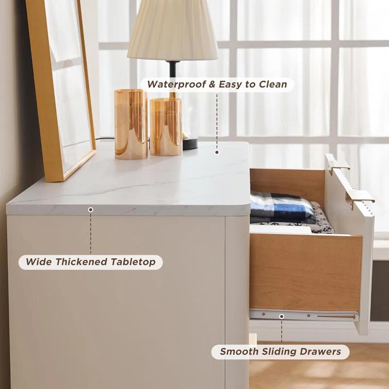 Mercer41 Siyuan Fluted Design 5-Drawers Dresser Organizer, Wood Tall Chest of Drawers