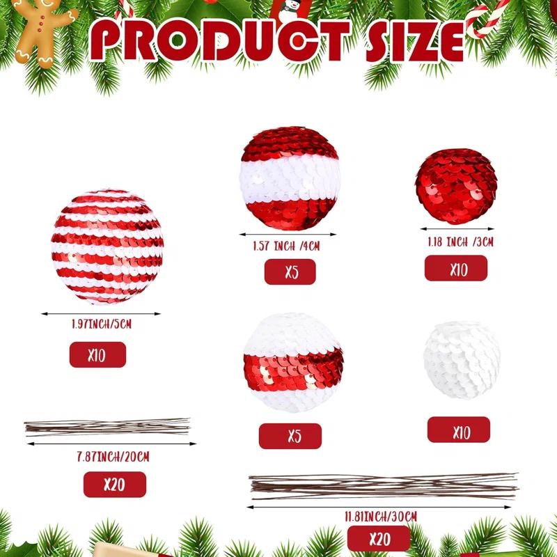 40 Set Christmas Sequins Ball Decoration Picks Mixed Color Sequin Foam Ball Tree Picks Bling Ball Ornaments