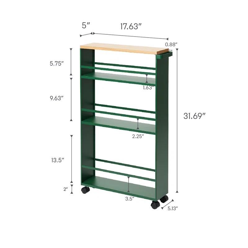 Tower Yamazaki Home Rolling Slim Storage Three Tier Utility Cart With Handle, Steel, Handle, Wheels