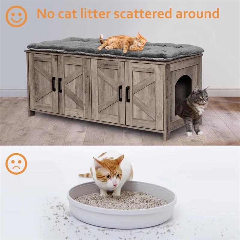 Cat Litter Box Fence For 2 Cats, Hidden Litter Box Furniture