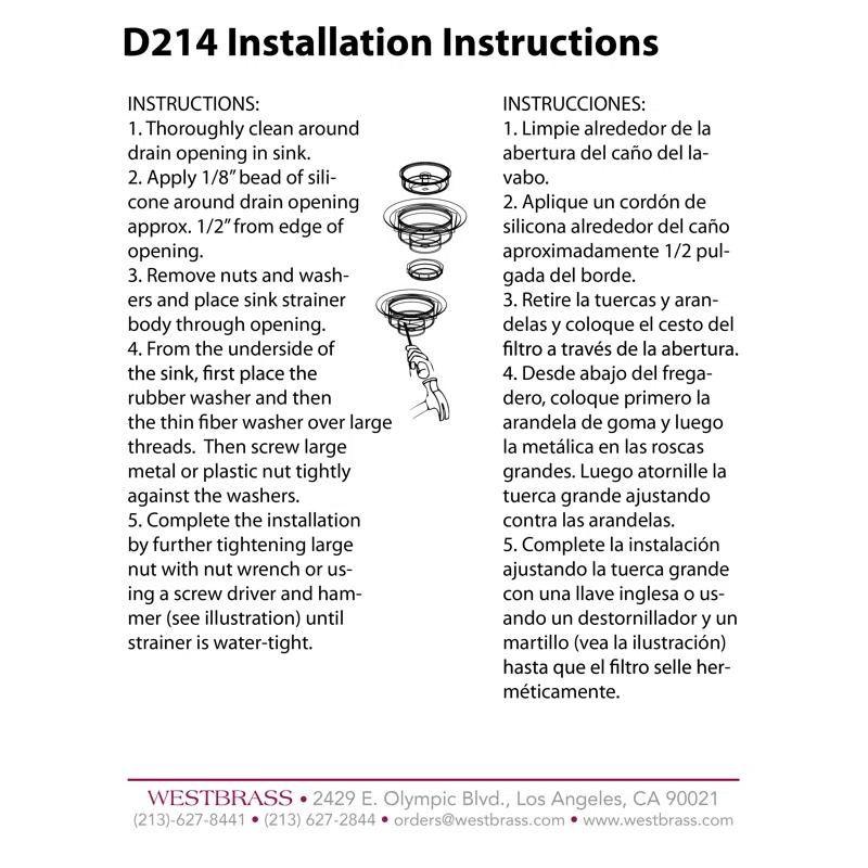 Westbrass Solid Brass Style Kitchen Sink Basket Strainer D214-12A