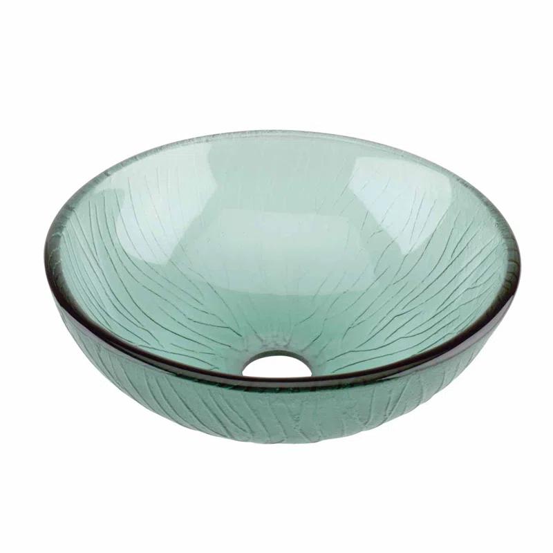 Bathroom Tempered Glass Vessel Sink With Drain Frosted Green Mini Bowl Basin