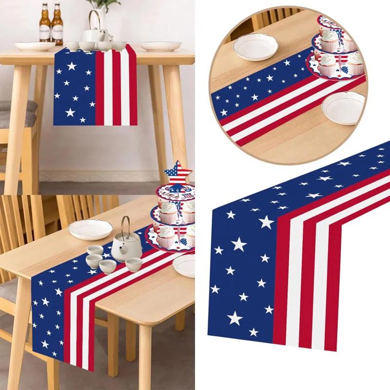 The Holiday Aisle® Independence Day Table Runner 13X72 Inches American Flag 4Th Of July Linen Table Runners Seasonal Winter Festive Holiday Table Decoration
