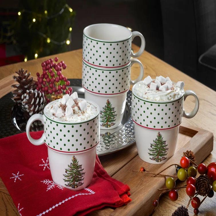 Spode Spode Christmas Tree Polka Dot Stackable Mugs (Set of 4)