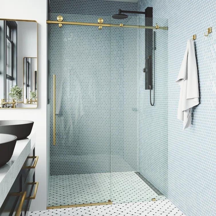 VIGO Elan E-Class 68-72" W x 76" H Sliding Frameless Shower Door with 3/8" Clear Glass VG6021MGCL7276