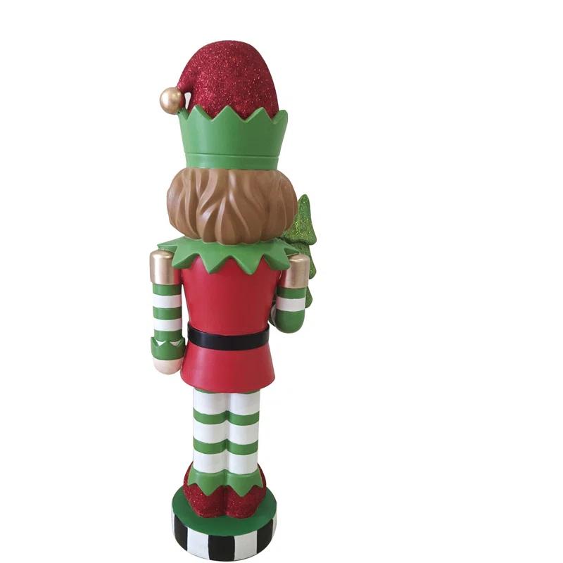 Fraser Hill Farm 48-inch Elf Nutcracker Figurine Holding Tree in Red/Green