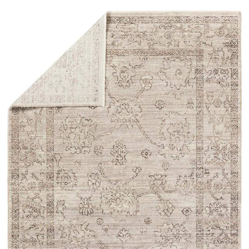 Bungalow Rose Floral Machine Woven Polyester Area Rug in Beige/Brown