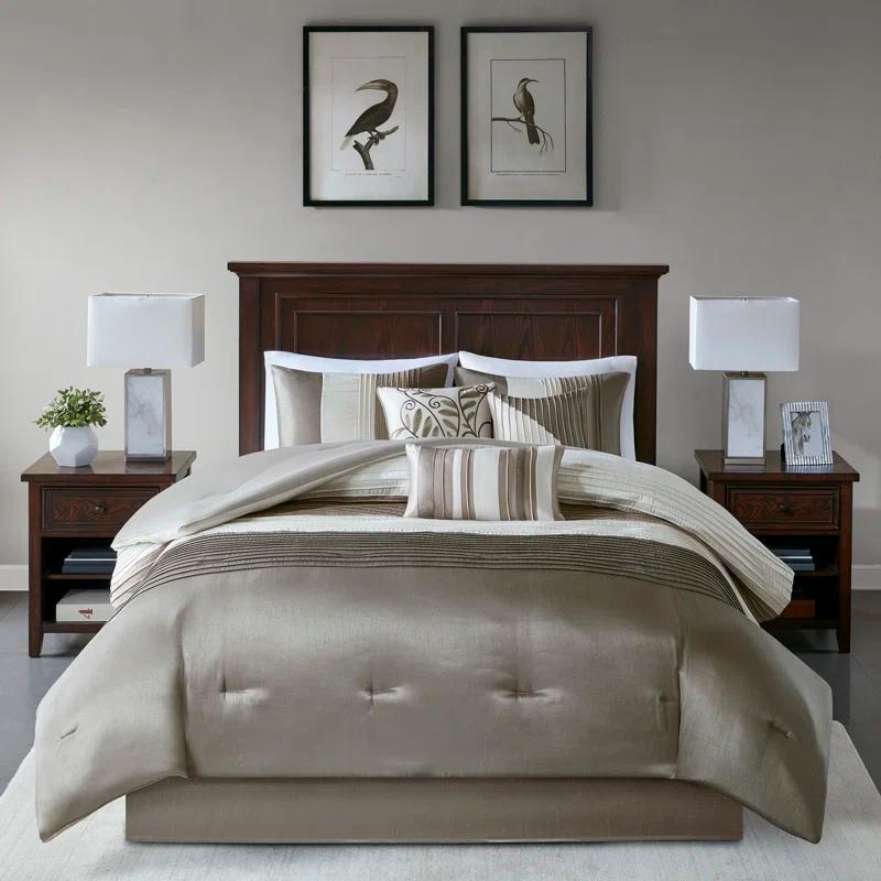 Madison Park Amherst 7 Piece Striped and Pleated Comforter Set
