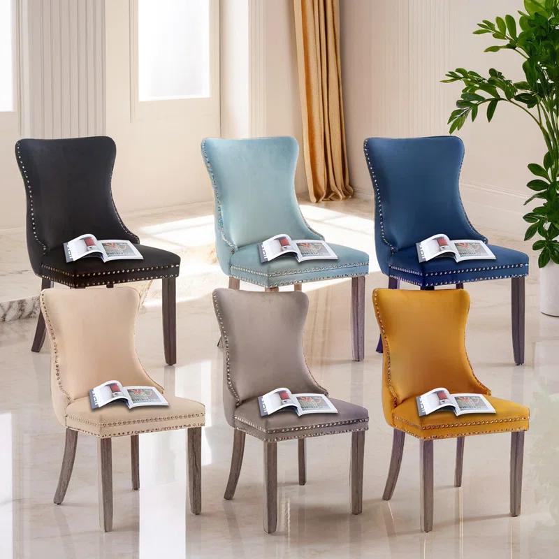 Velvet Upholstered Wing Back Dining Chair (Set of 6)