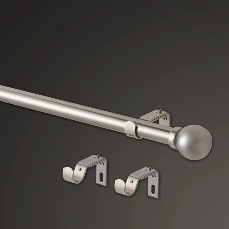 MODE Mode Premium Collection 1 Diameter Curtain Rod Set with Modern Ball Finials and Steel Wall Mounted Adjustable Rod
