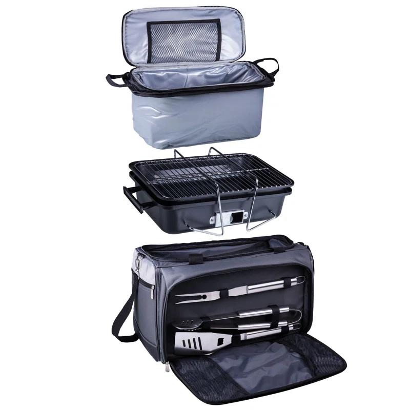 Arlmont & Co. Buccaneer Portable Charcoal Grill & Cooler Tote, Take Anywhere BBQ Grill with BBQ Accessories and Cooler Bag, Barbecues Grill for Outdoor Cooking