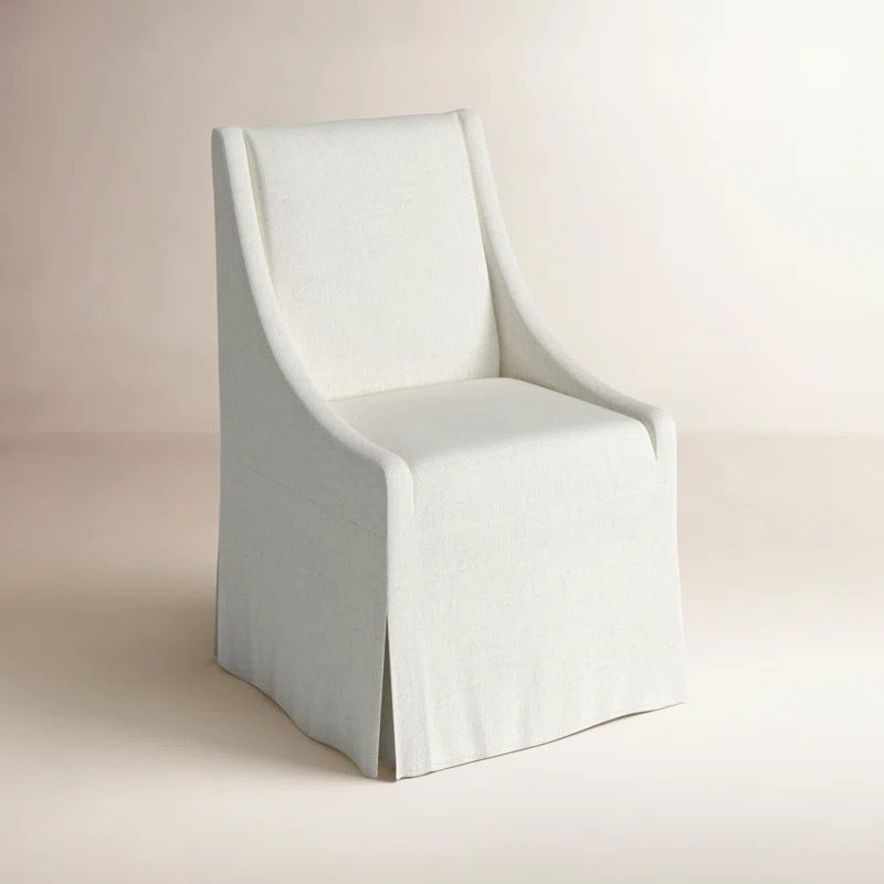 Linen Beige Upholstered Parsons Arm Chair with Flint Wood Legs