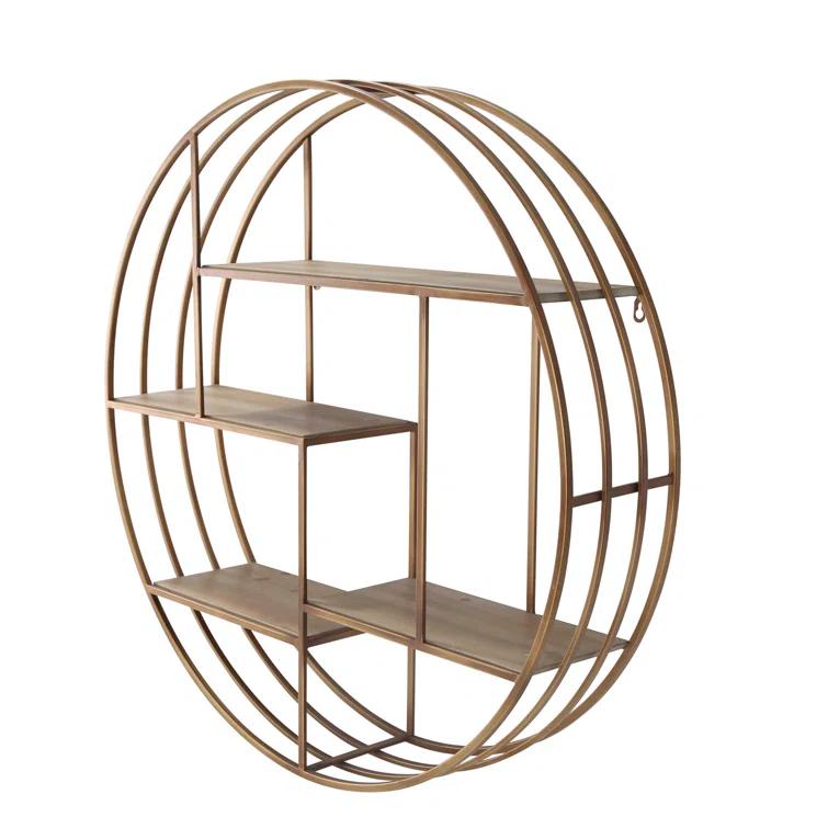 Sagebrook Home Kittle Modern Glam Iron and Wood Wall Storage Shelf