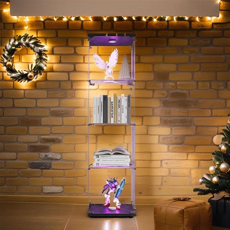 Lighted 4 Shelves Glass Cabinet Glass Display Cabinet With One Door