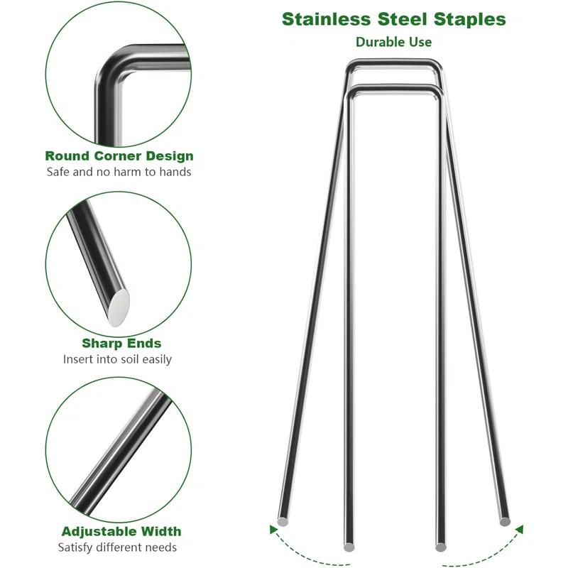 Amagabeli 200 Pack 6 Inch Galvanized Staple 11 Gauge Garden Stakes Sod Pins Anti-Rust for Weed Barrier Cover