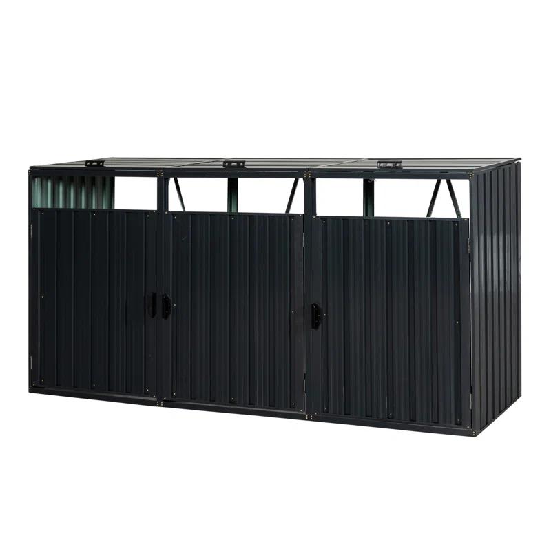 HLILish Garbage Bin Shed Stores 3 Trash Cans Metal Outdoor Bin Shed For Garbage Storage,Stainless Galvanized Steel, Bin Shed For Garden Yard Lawn