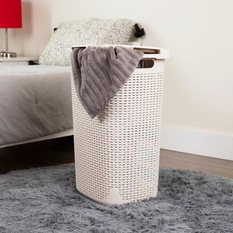 Mind Reader Mind Reader 60L Slim Laundry Hamper, Clothes Basket, Lid, Wicker Style, Plastic