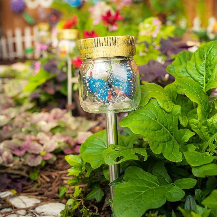 ForeverGiftsInc. Butterfly Jar Black Solar Powered Integrated LED Glass Pathway Light Pack (Set of 3)