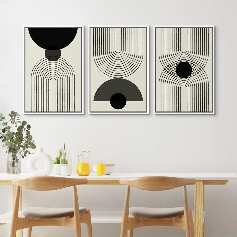 SIGNLEADER Mid-Century Modern Black And White Minimalist Abstract Home Decor Framed Wall Art Work Canvas Print
