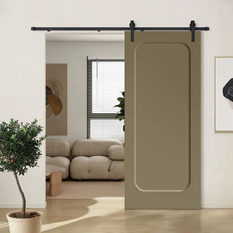 Calhome Curved 1 Panel Shaker Painted Composite Modern Interior Sliding Barn Door with Hardware Kit