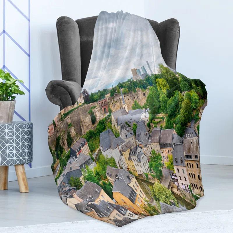 Ambesonne Ambesonne Landscape Fleece Throw Blanket Old Town Luxembourg Multicolor