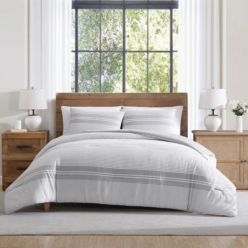 Tahari Gwen 3-Piece White/Grey Waffle Stripe Cotton Comforter Set