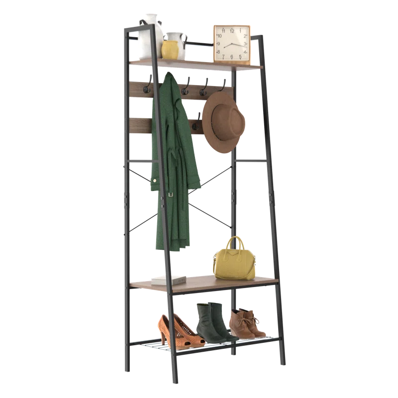 Steel Hall Tree with Bench and Shoe Storage