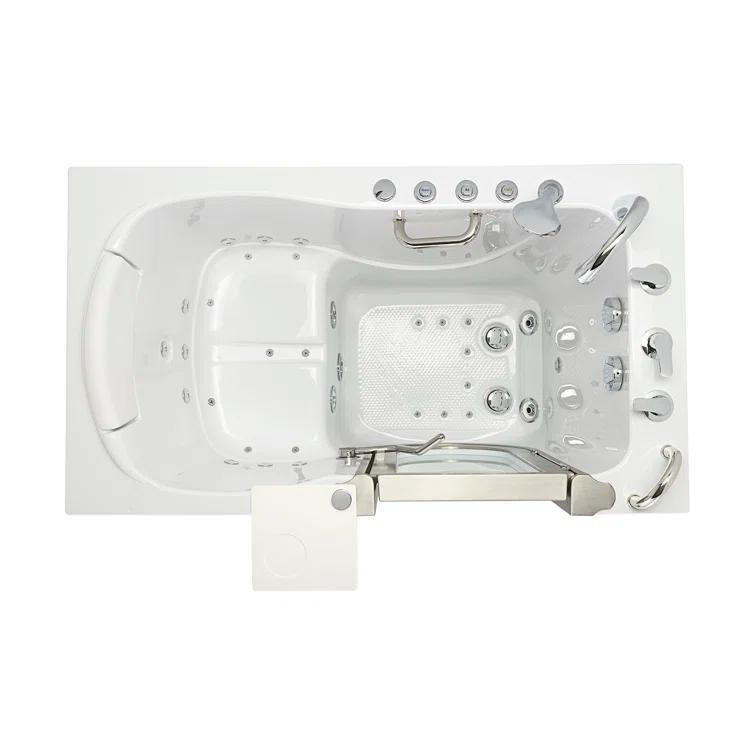 Ella Walk In Baths Ella Royal 32"x52" Acrylic Air and Hydro Massage Walk-In Bathtub with Right Inward Swing Door, 5 Piece Fast Fill Faucet, 2" Dual Drain, Carrara Wall Surround 931185PCWS