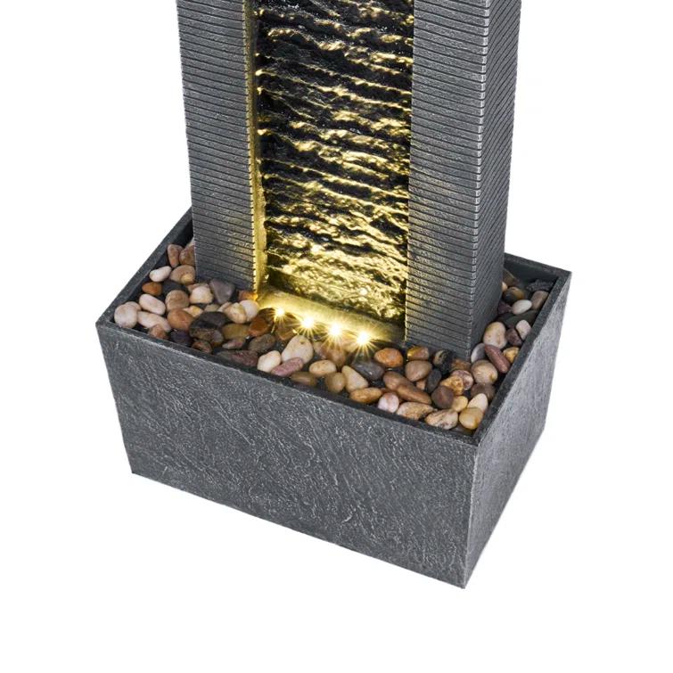 Wrought Studio™ Outdoor Water Fountain for Garden, Patio or Backyard-Freestanding Stone Design with Waterfall Feature & LED Lights