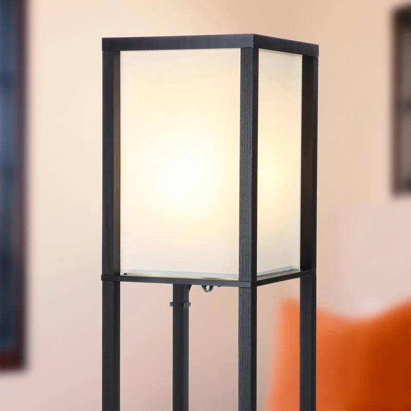 Brightech Maxwell 63 in. USB and Wireless Charging LED Floor Lamp with White Fabric Square Shade
