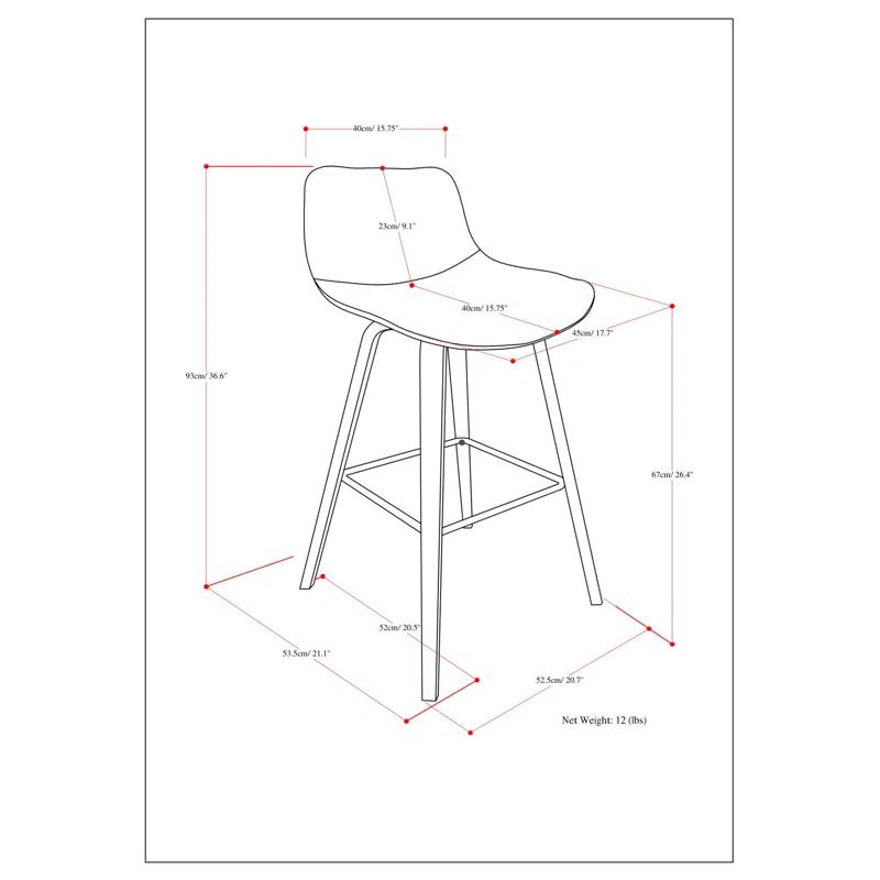 Simpli Home Randolph Upholstered Bentwood Mid-Century Modern Bar & Counter Stool with Chrome Footrest (Set of 2)