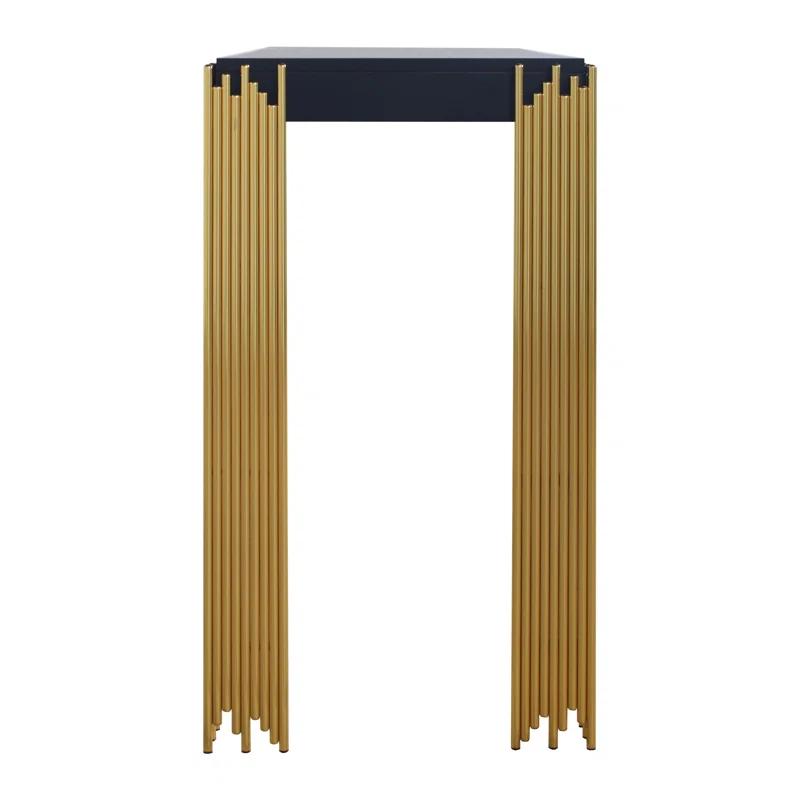 Benjara Theo Console Table, Gold Metal Legs, Retro Black Wood Frame 48 Inch