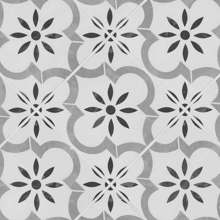 Ackland Amara 8" x 8" Encaustic Look Matte Porcelain Floor & Wall Tile