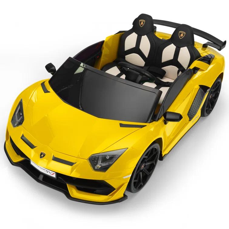 Tobbi 24V Lamborghini 2-seater Battery Powered Ride on with High/Low speed switch, Slow start function, Battery level display, MP3, USB, Light Drift Car for Kids 3-8
