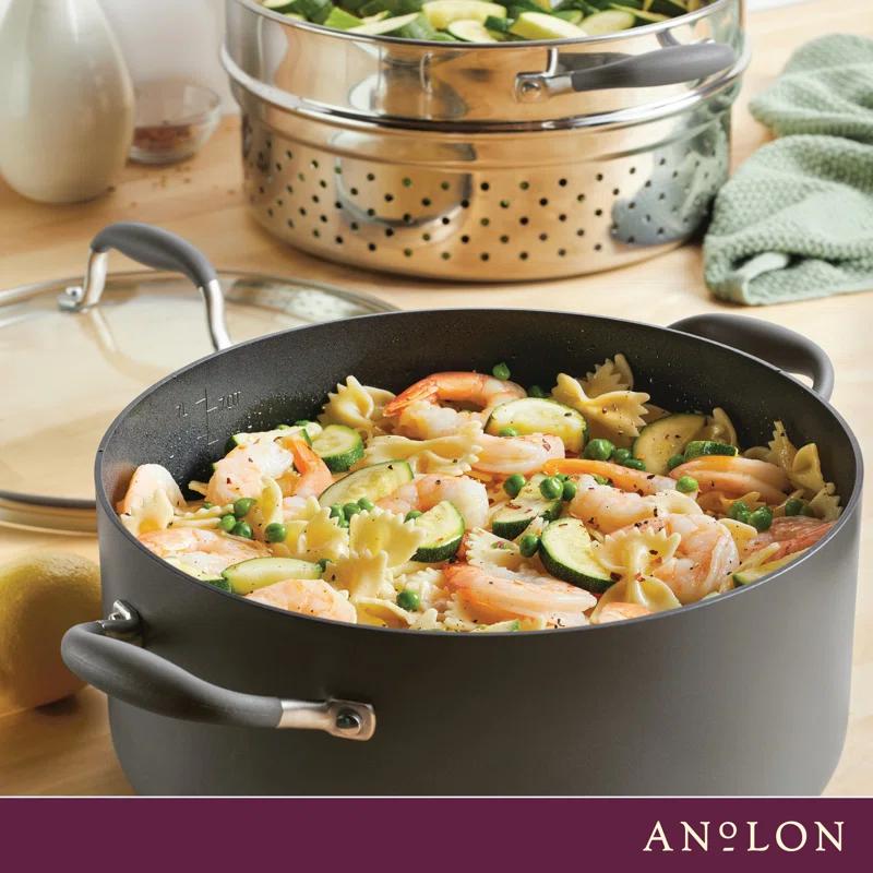 Anolon Anolon Advanced Home Hard Anodized Nonstick Wide Stockpot With Steamer Insert Set, 3-Piece,  8.5-Quart