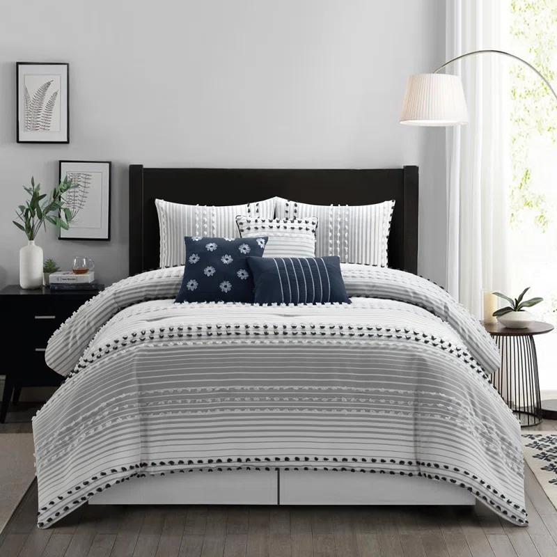 Nanshing America, Inc Clarion Pink 7 Piece Chic Striped Comforter Set
