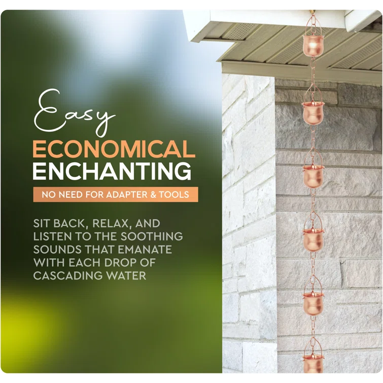 Marrgon Marrgon Copper Rain Chain with Pot Style Cups for Gutter Downspout Replacement