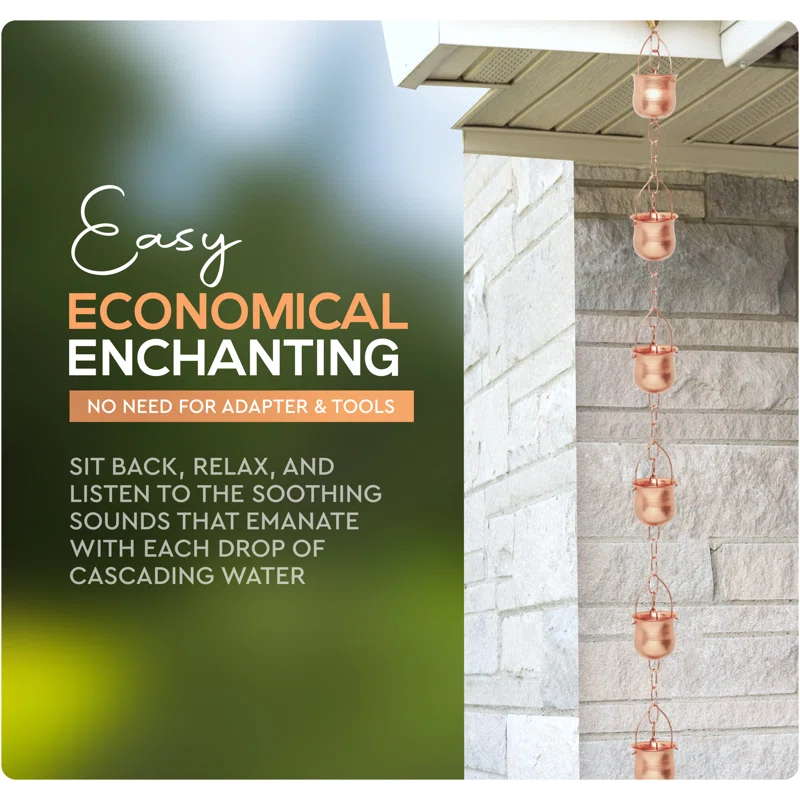 Marrgon Marrgon Copper Rain Chain with Pot Style Cups for Gutter Downspout Replacement