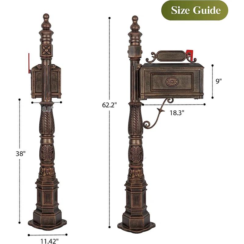 Polar Aurora Cast Aluminum Mailbox With Post Barcelona Decorative Modern Mail Box For Outside