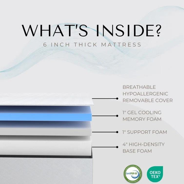 L’Baiet 12” Gel Memory Foam Mattress, Twin Size / Bed in a Box / Medium Firm / Breathable Cooling-Gel Comfort Technology / Pressure Relief / Comfy Support / Soft Fabric Cover / CertiPUR-US Certified