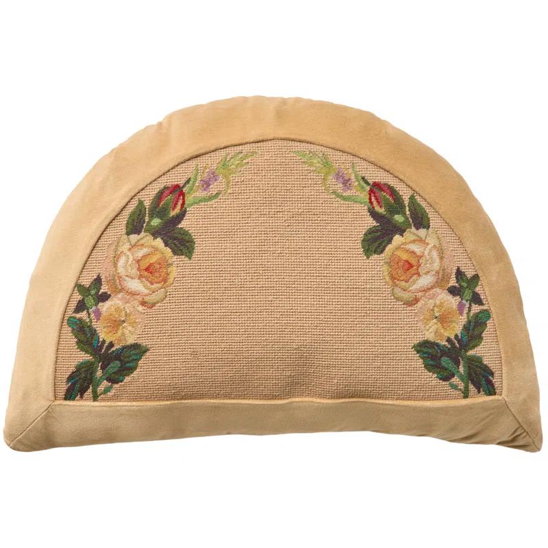 Mina Victory Mina Victory Vintage Pillow Rose Border 16" x 24" Beige Indoor Throw Pillow