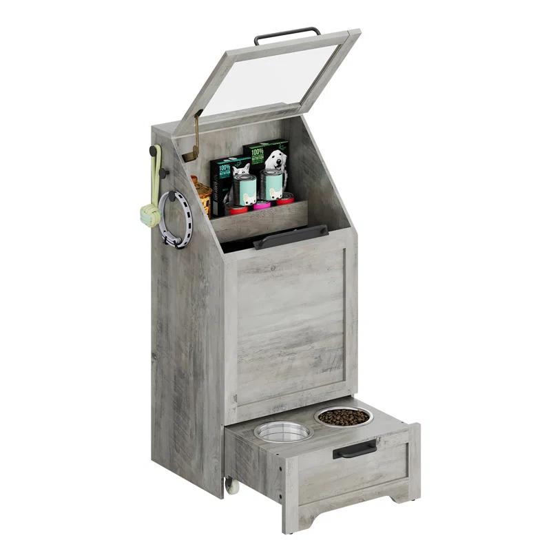 gaomon Dog Feeding Station with Storage Cabinet, 2 Elevated Dog Bowls, Filp Top Dog Food Storage Cabinet Container