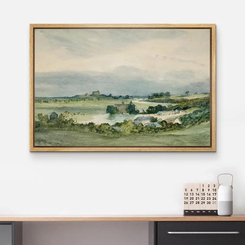 IDEA4WALL Rustic Countryside " IDEA4WALL Framed Canvas Print Wall Art Aerial View Pastel Green Forest Valley Nature Wilderness Illustrations Fine Art Decorative Rustic Multicolor For Living Room, Bedroom, Office "