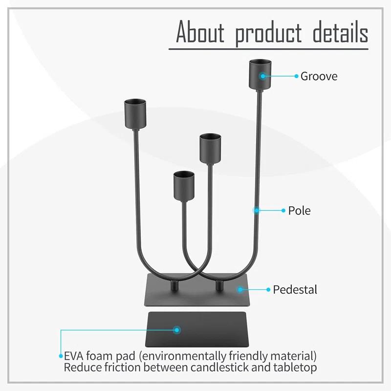 Brayden Studio® Candelabra Fireplace Black Vintage Metal Candle Stick Holders For Taper Candles Set Of 4 With Iron-0.8" Diameter Candlestick Ideal For Table Centerpiece