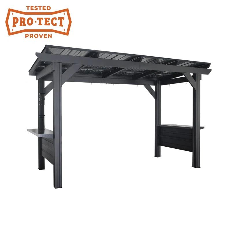 Backyard Discovery Backyard Discovery Rockport XL 12' x 6' Galvanized Steel Hardtop BBQ Grill Gazebo with Bar Tops and PowerPort