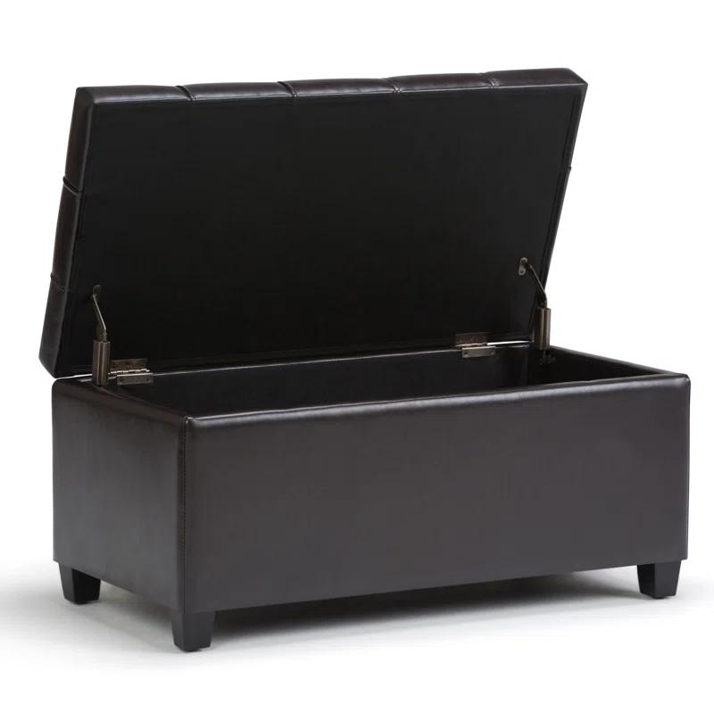 Simpli Home Sienna 33"W Upholstered Storage Ottoman Bench with Lift-Up Tufted Top