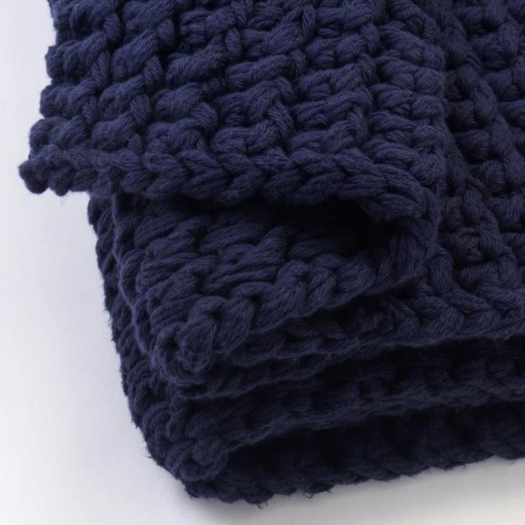 Indigo Chunky Knit Cotton Throw Blanket