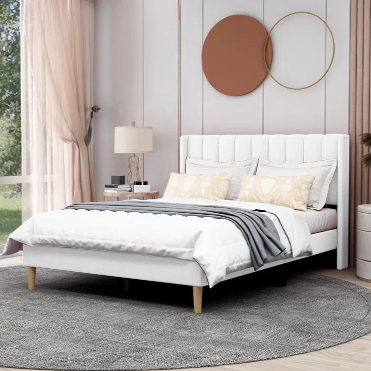 Wade Logan® Eriksay Low Profile Upholstered Platform Bed with Wingback Headboard