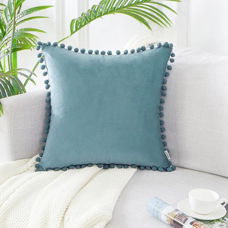 Deconovo Deconovo Pom-poms Velvet Reversible Pillow Cover (Set of 2)